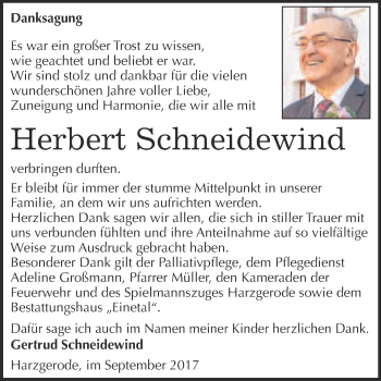 Traueranzeige von Herbert Schneidewind von Super Sonntag Quedlinburg