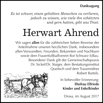 Traueranzeige von Herwart Ahrend von WVG - Wochenspiegel Dessau / Köthen