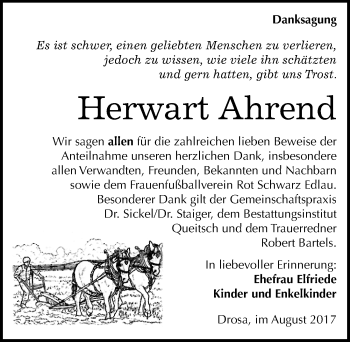 Traueranzeige von Herwart Ahrend von Mitteldeutsche Zeitung Köthen