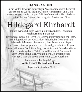 Traueranzeige von Hildegard Ehrhardt von Super Sonntag SGH Mansf. Land