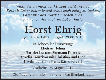 Traueranzeige von Horst Ehrig von Mitteldeutsche Zeitung Halle/Saalkreis