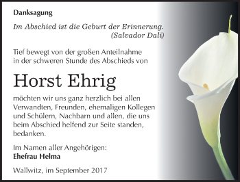 Traueranzeige von Horst Ehrig von Mitteldeutsche Zeitung Halle/Saalkreis