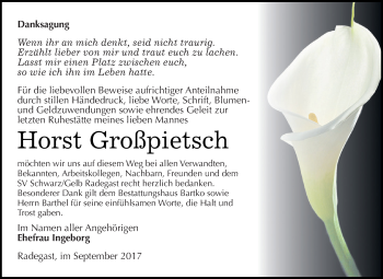 Traueranzeige von Horst Großprietsch von WVG - Wochenspiegel Dessau / Köthen