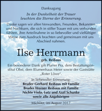 Traueranzeige von Ilse Herrmann von Mitteldeutsche Zeitung Weißenfels