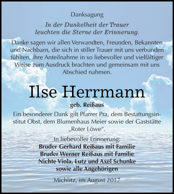 Traueranzeige von Ilse Herrmann von Super Sonntag Merseburg