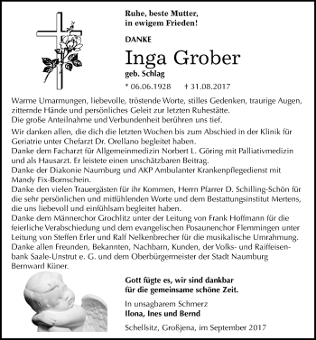 Traueranzeige von Inga Grober von Mitteldeutsche Zeitung Naumburg/Nebra