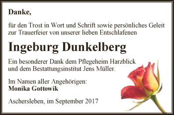 Traueranzeige von Ingeburg Dunkelberg von Super Sonntag Aschersleben
