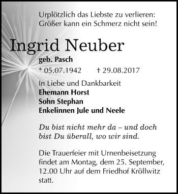 Traueranzeige von Ingrid Neuber von Mitteldeutsche Zeitung Halle/Saalkreis