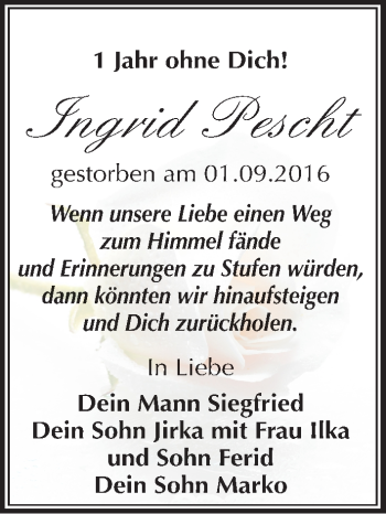 Traueranzeige von Ingrid Pescht von Mitteldeutsche Zeitung Merseburg/Querfurt