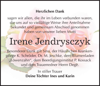 Traueranzeige von Irene Jendrysczyk von Mitteldeutsche Zeitung Wittenberg