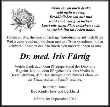 Traueranzeige von Iris Fürtig von Mitteldeutsche Zeitung Bitterfeld