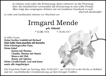 Traueranzeige von Irmgard Mende von Mitteldeutsche Zeitung Wittenberg