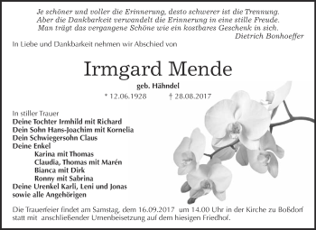 Traueranzeige von Irmgard Mende von WVG - Wochenspiegel Wittenberg