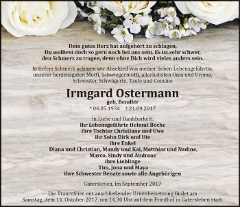 Traueranzeige von Irmgard Ostermann von Mitteldeutsche Zeitung Aschersleben