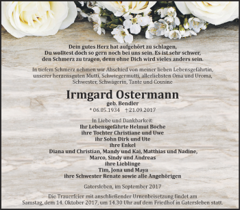 Traueranzeige von Irmgard Ostermann von Super Sonntag Aschersleben