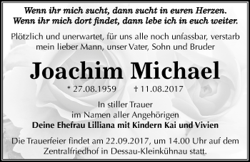 Traueranzeige von Joachim Michael von Mitteldeutsche Zeitung Dessau-Roßlau