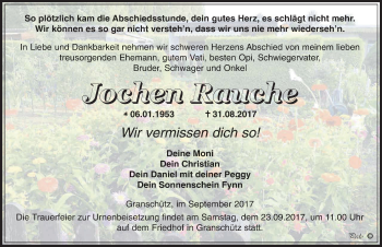 Traueranzeige von Jochen Rauche von Mitteldeutsche Zeitung Weißenfels
