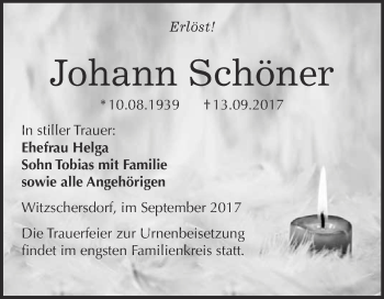 Traueranzeige von Johann Schöner von Super Sonntag Merseburg