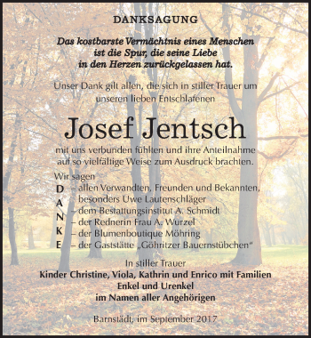 Traueranzeige von Josef Jentsch von Mitteldeutsche Zeitung Merseburg/Querfurt