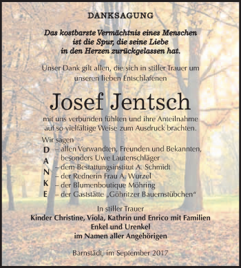 Traueranzeige von Josef Jentsch von WVG - Wochenspiegel Merseburg