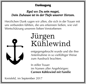 Traueranzeige von Jürgen Kühlewind von Mitteldeutsche Zeitung Mansfelder Land