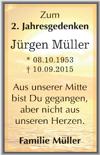 Traueranzeige von Jürgen Müller von Mitteldeutsche Zeitung Sangerhausen