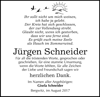 Traueranzeige von Jürgen Schneider von Mitteldeutsche Zeitung Wittenberg