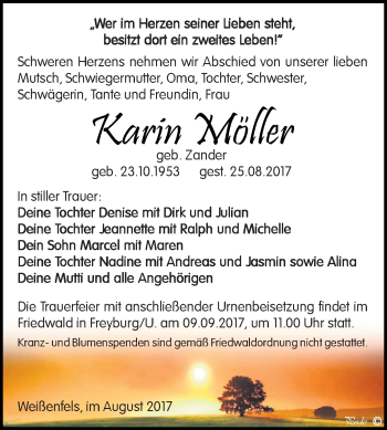 Traueranzeige von Karin Möller von WVG - Wochenspiegel NMB / WSF / ZTZ