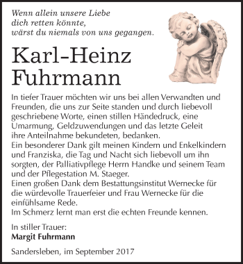 Traueranzeige von Karl-Heinz Fuhrmann von Mitteldeutsche Zeitung Mansfelder Land