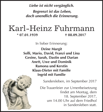 Traueranzeige von Karl-Heinz Fuhrmann von Mitteldeutsche Zeitung Mansfelder Land