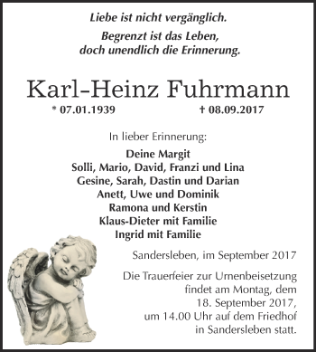 Traueranzeige von Karl-Heinz Fuhrmann von Wochenspiegel Mansfelder Land