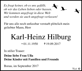 Traueranzeige von Karl-Heinz Hilburg von Mitteldeutsche Zeitung Weißenfels