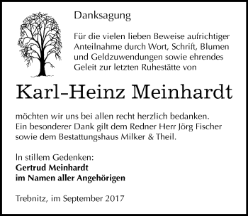 Traueranzeige von Karl-Heinz Meinhardt von Mitteldeutsche Zeitung Weißenfels