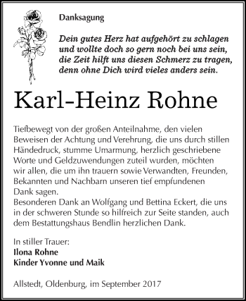 Traueranzeige von Karl-Heinz Rohne von Super Sonntag SGH Mansf. Land