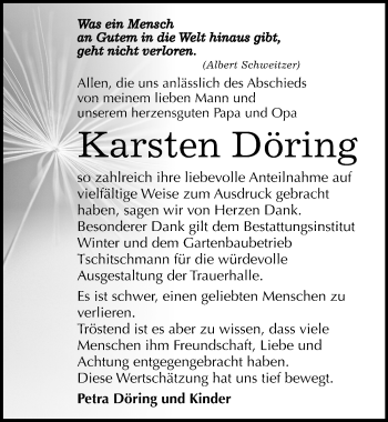 Traueranzeige von Karsten Döring von Mitteldeutsche Zeitung Bitterfeld