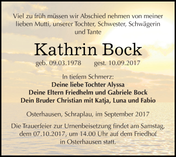 Traueranzeige von Kathrin Bock von Super Sonntag SGH Mansf. Land