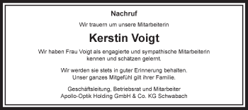 Traueranzeige von Kerstin Voigt von WVG - Wochenspiegel Halle