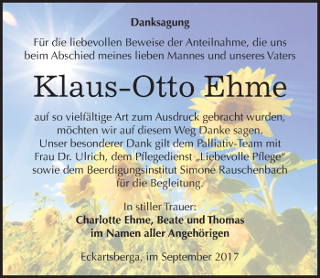 Traueranzeige von Klaus-Otto Ehme von Mitteldeutsche Zeitung Naumburg/Nebra