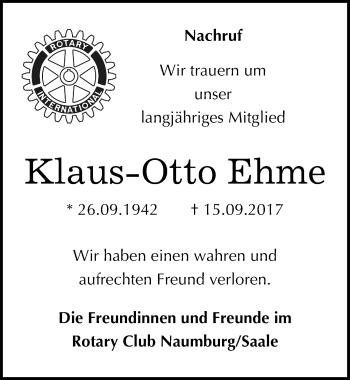 Traueranzeige von Klaus-Otto Ehme von Mitteldeutsche Zeitung Naumburg/Nebra