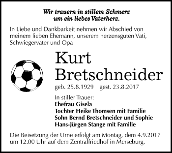 Traueranzeige von Kurt Bretschneider von WVG - Wochenspiegel Merseburg