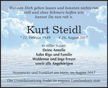 Traueranzeige von Kurt Steidl von Mitteldeutsche Zeitung Zeitz