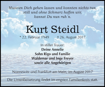 Traueranzeige von Kurt Steidl von Super Sonntag Zeitz