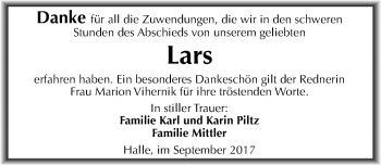 Traueranzeige von Lars Piltz von Mitteldeutsche Zeitung Halle/Saalkreis
