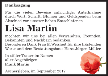 Traueranzeige von Lisa Martin von Mitteldeutsche Zeitung Aschersleben