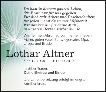 Traueranzeige von Lothar Altner von Mitteldeutsche Zeitung Bitterfeld
