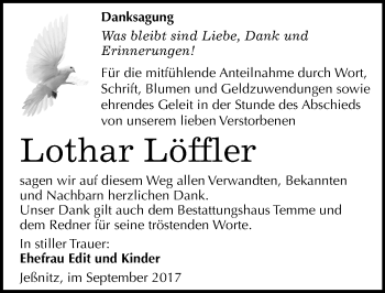 Traueranzeige von Lothar Löffler von Mitteldeutsche Zeitung Bitterfeld
