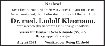 Traueranzeige von Ludolf Kleemann von Super Sonntag SGH Mansf. Land