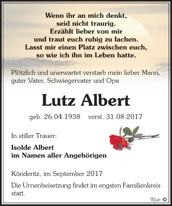 Traueranzeige von Lutz Albert von Mitteldeutsche Zeitung Zeitz