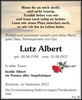 Traueranzeige von Lutz Albert von Super Sonntag Zeitz