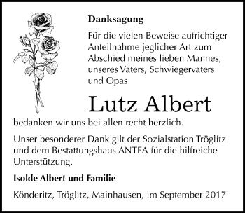Traueranzeige von Lutz Albert von Mitteldeutsche Zeitung Zeitz